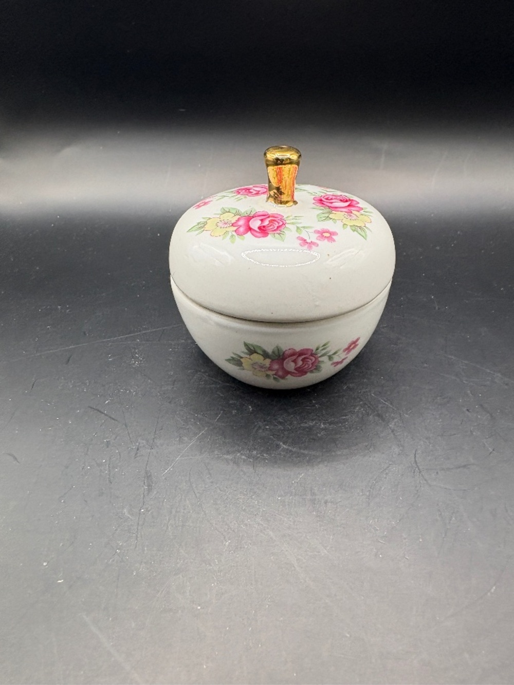 Vintage Pink & Yellow Rose Ceramic Trinket Box